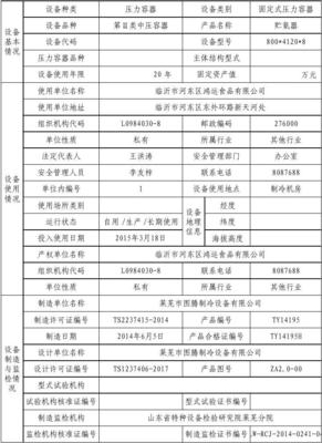 壓力容器注冊登記表在用(新)